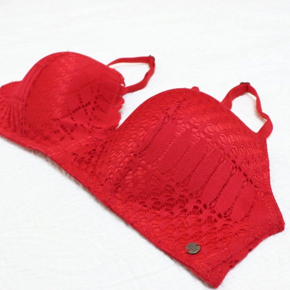 Lucky Brand | Red Lace Bra Size 36C Wireless, Lightly Padded - Picture 3 of 10